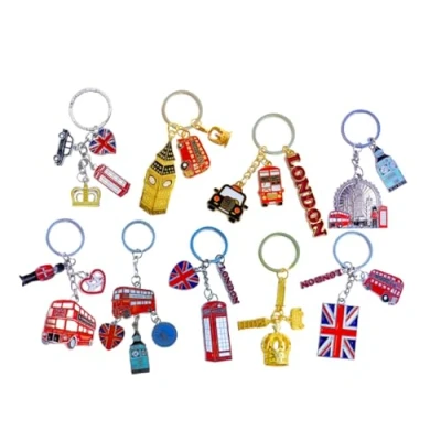 Image of ShopEwebb Set of 9 British UK London Icons Best Mix Souvenir Metal Key Chain/Key Rings