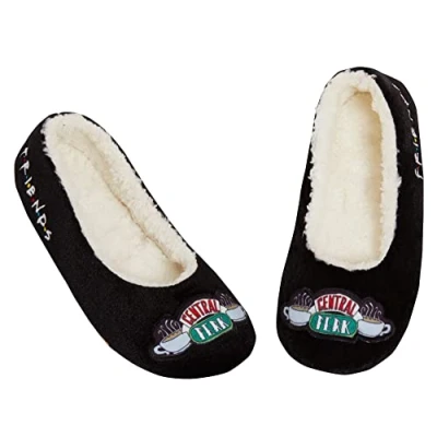 Image of FRIENDS Slippers For Women Girls Teens Central Perk Slip On Ballet Pump Slipper Socks Black Size 6 UK