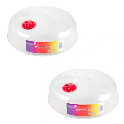 Image of Homeshopa Microwave Plate Cover, Splatter Guard Lid with Steam Vents, Plastic Transparent Ventilated Food Dish Cover Kitchen Cooking, BPA Free &amp; Dishwasher Safe, 30Cm (Pack of 2)