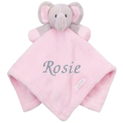 Image of Baby Personalised Elephant Comforter Blanket Soft Snuggly Animal Design (Pink Elephant)