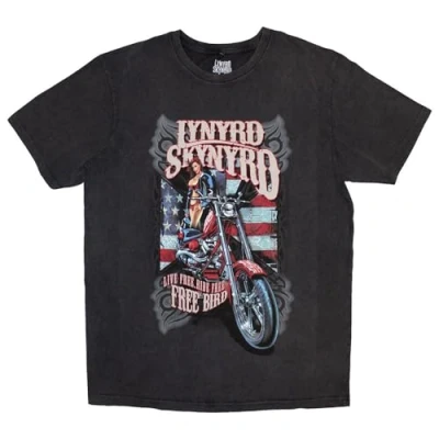 Image of Rock Off officially licensed products Lynyrd Skynyrd Ride Free Stone Wash T Shirt L Charcoal