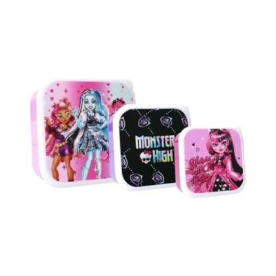 Image of My sweety pop Set of 3 Monster High snack boxes lunch box for children nursery kindergarten school holiday meal 11.5 cm girls purple/pink gift idea