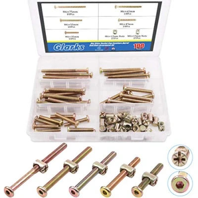 Image of Glarks 100Pcs Zinc Plated M6 Hex Socket Head Cap Screws Bolts Furniture with Barrel Nuts Assortment Kit 35mm / 45mm 55mm 65mm 75mm