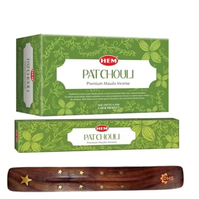 Image of HEM Patchouli Premium Incense Sticks, Full Pack of 12, Each 15 gms with DHS stick holder for Yoga, Meditation, Healing, Spirituality, Aromatherapy, Spa and Relaxation…