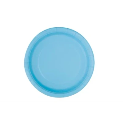 Image of Solid Powder Blue Round Paper Dinner Plates (22cm) 16 Count Sturdy &amp; Elegant for Parties and Events