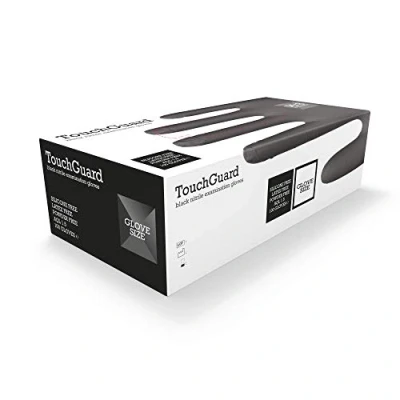 Image of Touchguard Disposable Gloves Black Nitrile Latex and Powder Free Multi Purpose Food Grade Extra Strong Box of 100 Size M