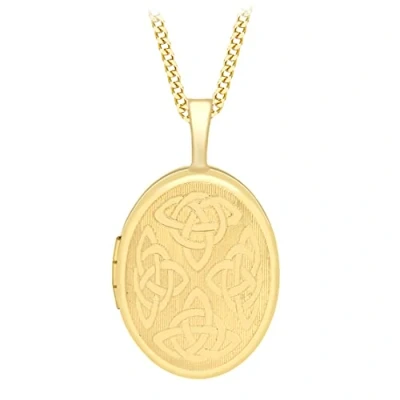Image of Carissima Gold Women&#039;s 9 ct Yellow Small Etched Flower Detail Oval Locket on Curb Chain of 46 cm/18 inch