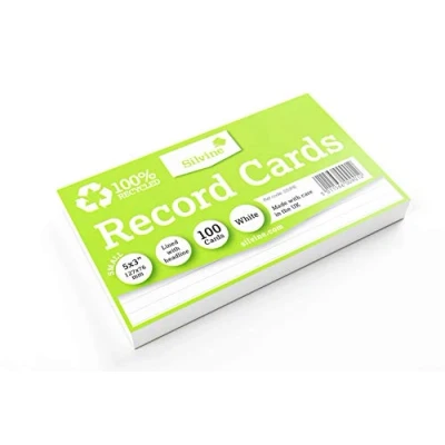 Image of Silvine 5x3&quot; 100% Recycled Flash Cards Lined (100 Cards) White