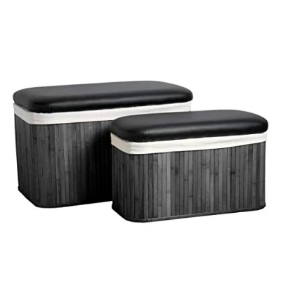 Image of Premier Housewares Bamboo Storage Ottomans Set of 2, Black