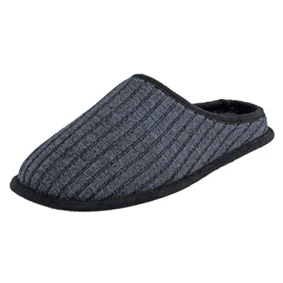 Image of E G O Mens Slippers Mule Style Navy Ribbed Knitted Upper Soft Fleece Lining Non Slip Hard Sole 7 UK