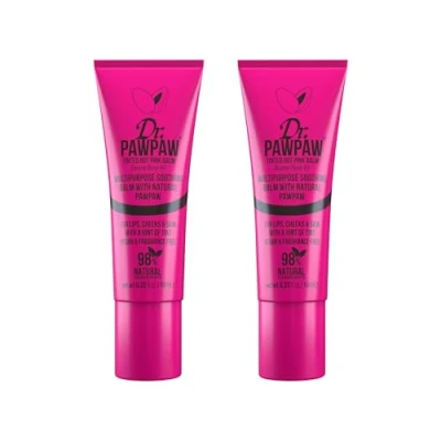 Image of Dr.PAWPAW Hot Pink Tinted Balm, Multi Purpose Natural No Fragrance, for Hydrating Lips, Skin, Hair, Cuticles, Nails &amp; Beauty Finishing (2 x 10 ml)