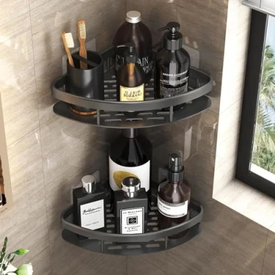 Image of Cheerhom Corner Shower Caddy, Black Bathroom Shelfs, No Drilling Shelf, Rustproof Organizer, Stainless Steel Bath Storage Organizers, 2 Pack