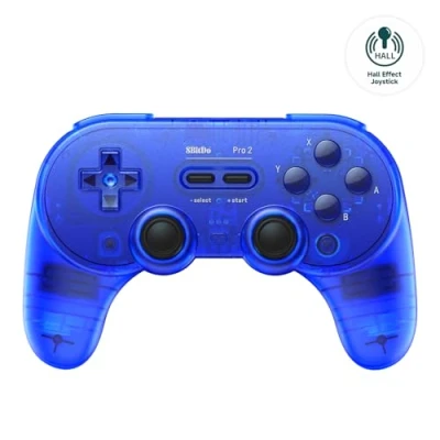 Image of 8Bitdo Pro 2 Bluetooth Controller for Switch, Hall Effect Joystick Update, Wireless Gaming PC, Android, and Steam Deck &amp; Apple (Transparent Blue Edition)