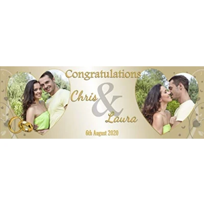 Image of Personalised GIANT Jumbo Congratulations Poster Banner N75 Gold Rings Wedding Engagement Anniversary Any Occasion Large 5.5ft x 1.9ft