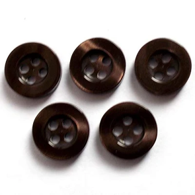 Image of Shiny 4 Hole Shirt Buttons 11mm Pack of 5 (Dark Brown)