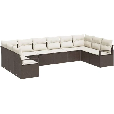 Image of vidaXL 10 Piece Garden Sofa Set with Cushions Brown Poly Rattan