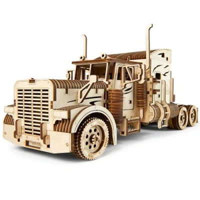 Image of UGEARS Truck DIY Kit Heavy Boy Model Miniature Plywood Unique and Interesting Present Idea VM 03 with Driver Cabin Ecological Wooden