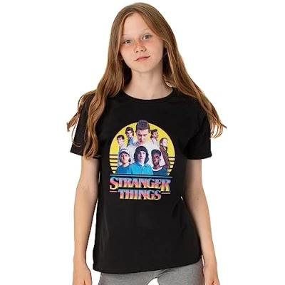 Image of Stranger Things T Shirt for Kids Boys Girls Characters Eleven Will Mike Lucas Dustin Max Erica Billy Black Series Merchandise 9 10 Years
