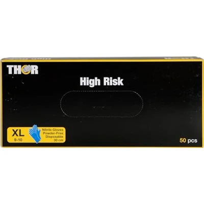 Image of THOR High Risk Blue Nitrile Gloves Extra Large Size XL Pack of 50 / 25 Pairs Protection Comfortable Disposable Latex Free Suitable for Cooking, Cleaning and More.