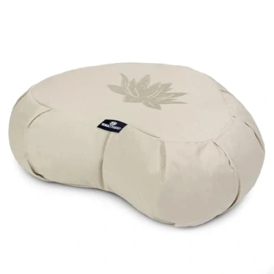 Image of Yoga Studio Lotus Crescent Zafu 42 x 13 18cm, Meditation Pouf with Cotton Cover, Buckwheat Hulls, Carry Handle. Accessories Ecru