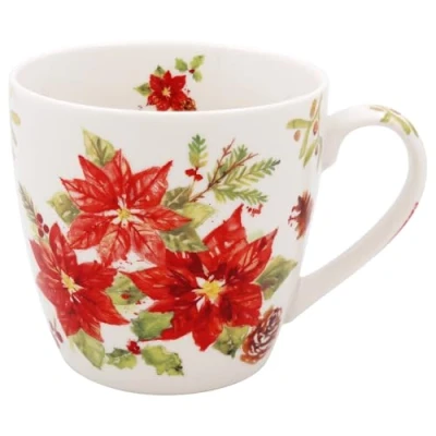 Image of The Leonardo Collection Poinsettia Design Fine China Breakfast Mug