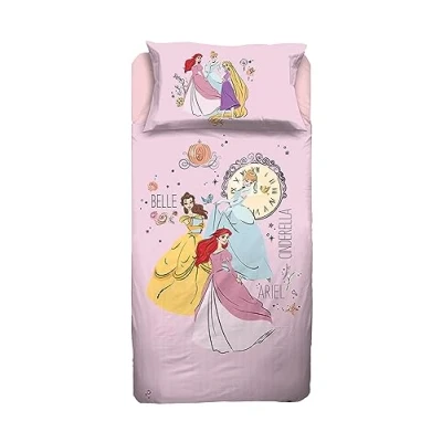 Image of hermet PR01 100% Cotton Disney Princess Single Duvet Cover Set, Pink