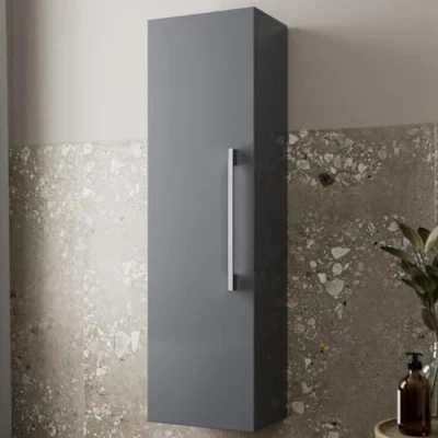 Image of AURORA® 1200 x 350mm Tall Bathroom Wall Hung Storage Cabinet Cupboard Tallboy Furniture, Soft Close Door, Grey Gloss