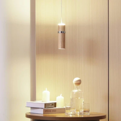 Image of Lucande LED pendant light Nojus, wood, up/down, Ø 6 cm