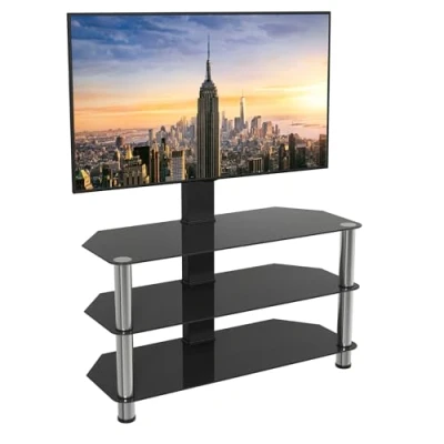 Image of AVF SDCL900 900 mm TV Stand with Bracket Black &amp; Chrome, Silver/Grey,Black