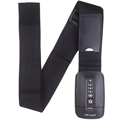Image of OW Travel Personalised Luggage Straps with Locks for Suitcases (1 Pack Black) Easy to Spot TSA Suitcase labels. Strap Lock Belt. Lockable Bags