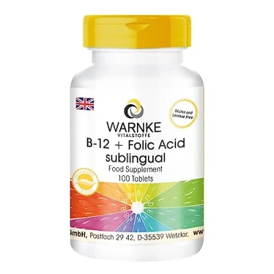 Image of B 12 + folic Acid sublingual 100 Tablets with acerola from own Production Highly dosed, Vegan Warnke Vitalstoffe German Pharmacy Quality