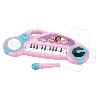 Image of Lexibook, Gabby&#039;s Dollhouse, Electronic piano for children with light effects, microphone, drums, built in speaker, demo tunes, DJ player, Pink/blue, K704GDH