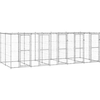 Image of vidaXL Outdoor Dog Kennel Galvanised Steel with Roof 12.1 m²