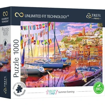 Image of Trefl Summer Evening Harbour 1000 Piece Jigsaw Puzzles for Adults &amp; Children Aged 12+ Unlimited Fit Smart Puzzle Boats, Yachts Flags Connectable Jigsaws