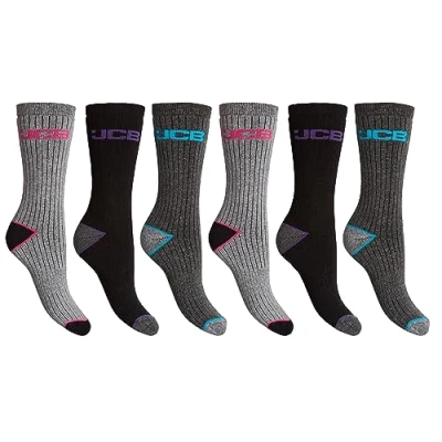 Image of JCB Ladies Outdoor Activity Socks 3 Pack Assorted Grey UK 4 7 EUR 37 41 Long Work (6 Pair Pack)