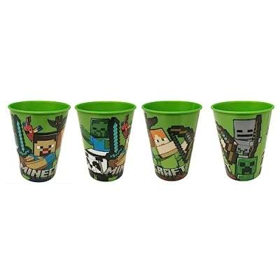 Image of Theonoi 4 x children&#039;s drinking cups 260 ml selectable: Cars PawPatrol Avengers Blaze / cup glass made of plastic BPA gift for boys (design Minecraft)