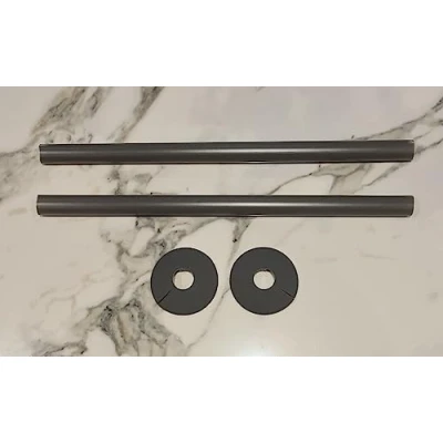 Image of Radiator Pipe Covers &amp; Collars Pair Anthracite 15mm Shroud 300mm TC
