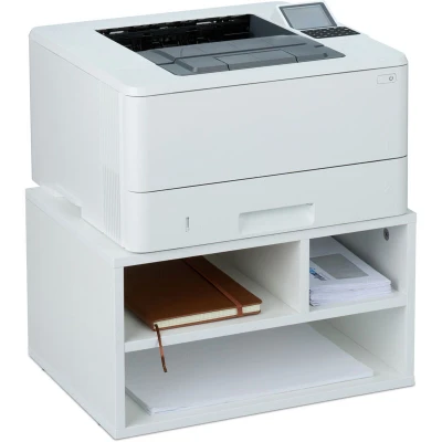 Image of Relaxdays Printer Stand for Desk, 3 Compartments, Office Shelf, Spare Paper, Storage, HxWxD: 22.5 x 40 30 cm, White, Fibreboard