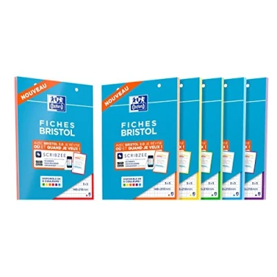 Image of Oxford Pack of 3 Bristol Sheets Perforated 2.0 A5 Q5/5 Random Colour Borders