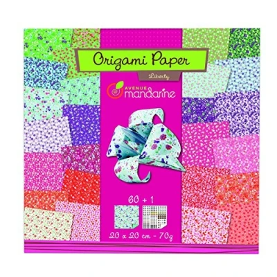 Image of Avenue Mandarine Ref 52509O Origami Sheet Pack Liberty 70gsm Clairefontaine Paper, 20 x 20cm Sheets, 60 Printed of Eye Stickers, Suitable for Ages 7+