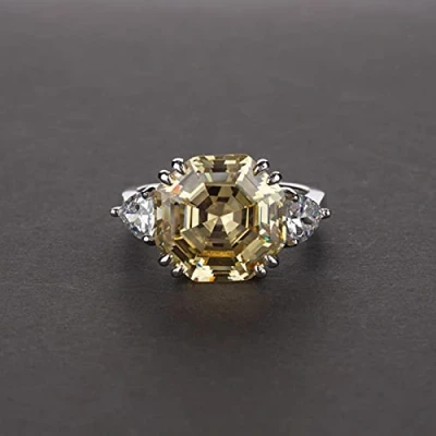 Image of HCMA 925 Sterling Silver Asscher Cut Created Moissanite Aqumarine Gemstone Wedding Engagement Ring Jewelry Gift