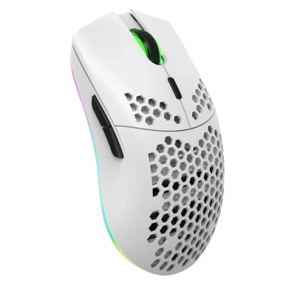 Image of Zienstar Wireless Gaming Mouse Honeycomb,Rechargeable,Lightweight with 3200 DPI,RGB Backlight White