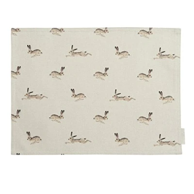 Image of Sophie Allport Hare Fabric Placemat, 100% Cotton, Stylish, Neutral Print, Kitchen Dining Table Mat, 40 x 30cm, Single Item
