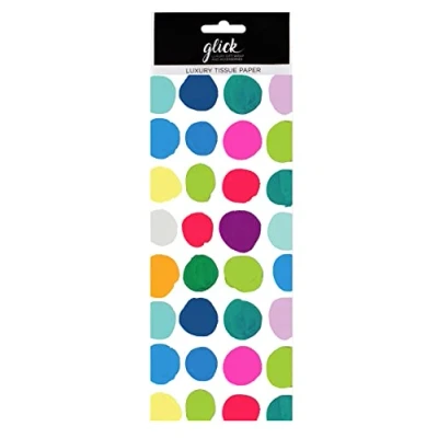 Image of Glick Four Sheets of Multi Coloured Spots Tissue Paper, Each Sheet 750mm x 500mm, for Gift Wrapping, Birthday, TPL116, PS