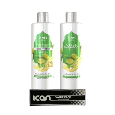Image of ican London Olive Oil Enriched Anti Dandruff, Itch Relief Formula Shampoo &amp; Conditioner DUO PACK 500ml Each