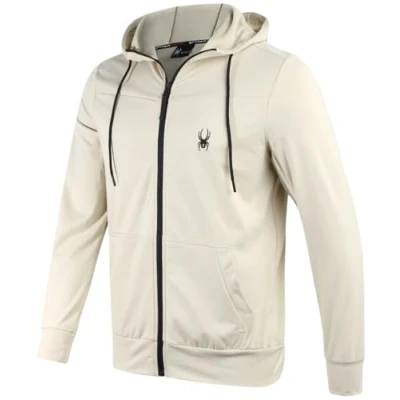 Image of Spyder Men&#039;s Active Hoodie Peached Super Plush Full Zip Up Sweatshirt Warm Outdoor Pullover Hoodies for Men (S XL), Tan, Medium