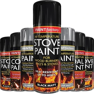 Image of 1 x High Temperature Black Matt Aerosol Spray Paint 400ml, Stove Up To 600C, Engine Exhaust Adhesion, Heat Resistant Wood Burners, BBQ Grill