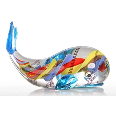 Image of Tooarts Colorful Whale Glass Animal Gifts Collectible Figurine Sculpture Hand Blown Miniature Table Ornaments Office Home Decor