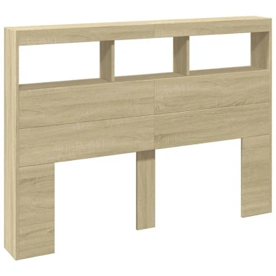 Image of vidaXL Headboard Cabinet with LED Sonoma Oak 140x17x102 cm