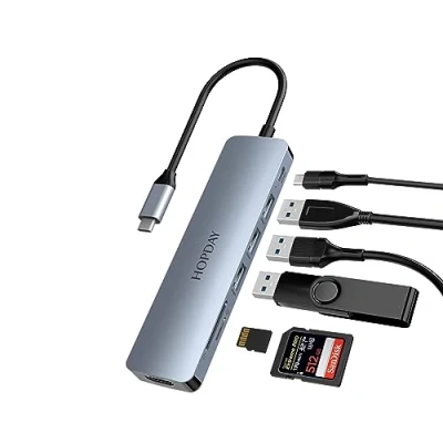 Image of USB C Hub 7 in 1, HOPDAY to HDMI Adapter with 100W PD, 3.0, SD/TF Card Reader, Multiport for MacBook Pro/Air, Ipad, Surface Pro, dell